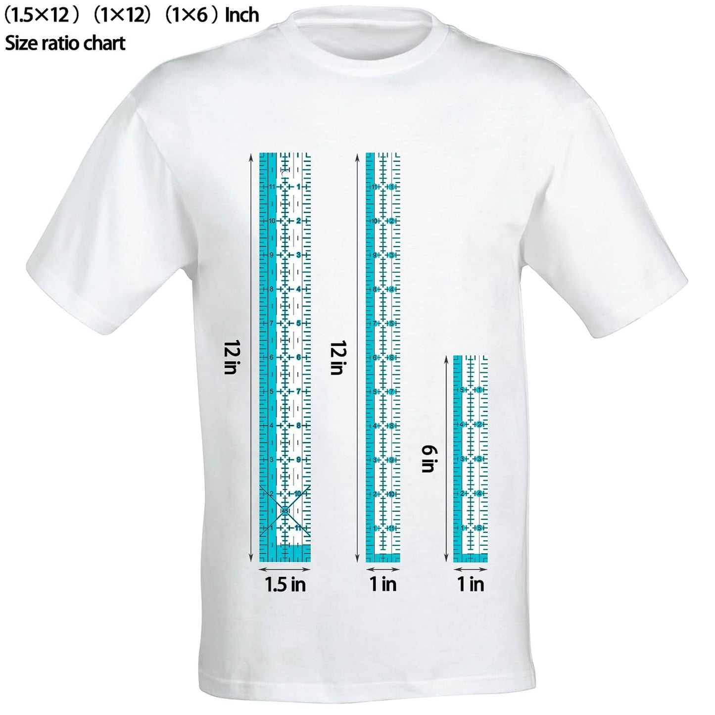 Acrylic Ruler 7 Piece Set, Non Slip Rings 50 Pieces, Quilting Rulers, Size (6"x24"), (2"x24"), (3"x18"), (3"x8"), (1.5"x12"), (1"x12"), (1"x6") (Blue-7 Piece Set)
