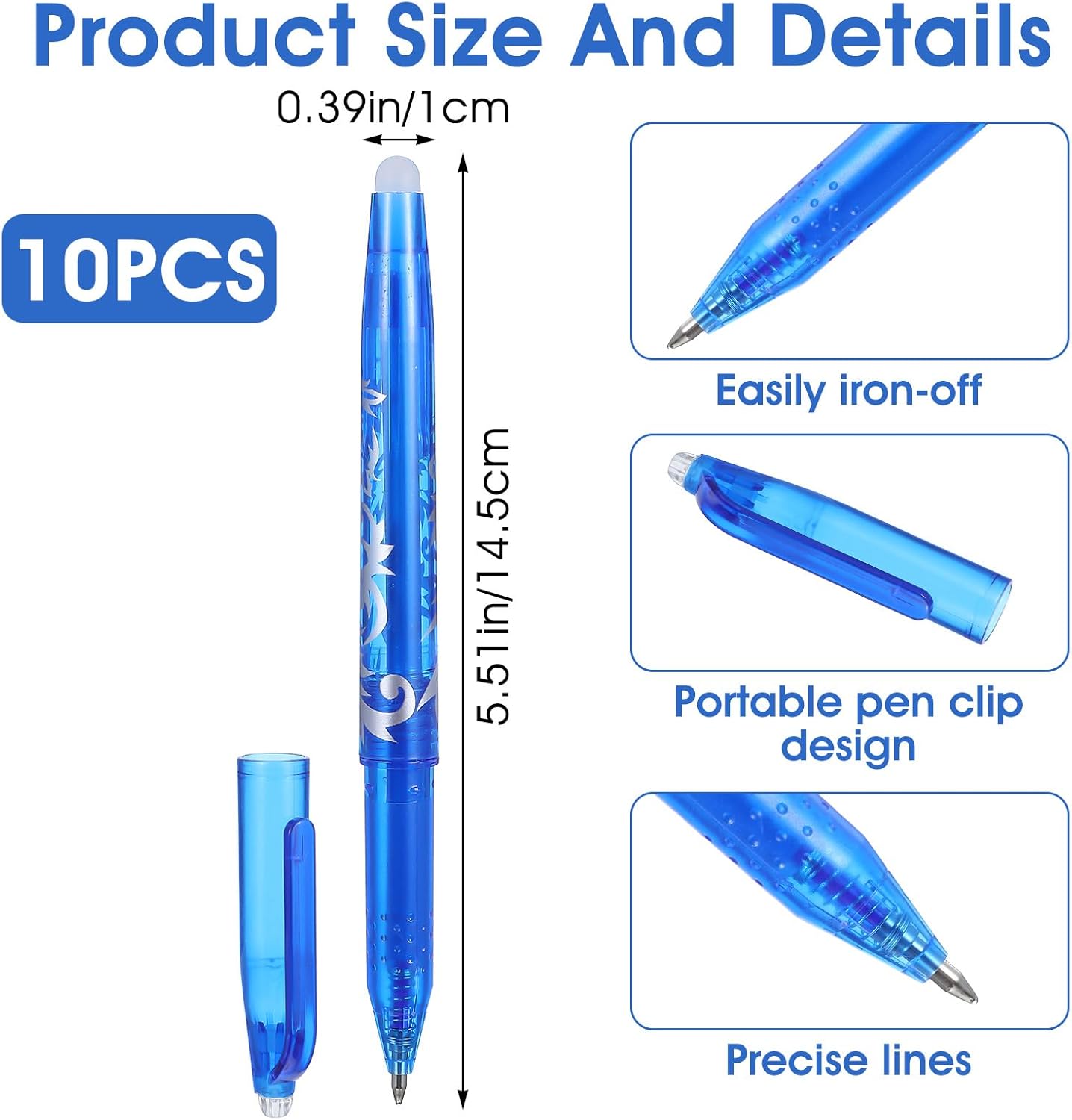 12pcs Heat Erasable Pens for Fabric, Fabric Marking Pens Fabrics Markers No Ghost Lines, Disappearing Ink for Precise Marking for Quilting Sewing Embroidery DIY Dressmaking Fabrics Tailors Chalk (10)