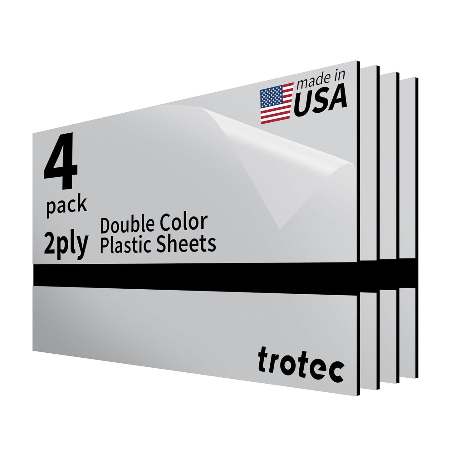 Trotec | Metallic Looking Acrylic Sheet | 12"x24"x1/16, 4 Pcs | Smooth Silver/Black | Metallic Finish - Scratch Resistant for Laser Engraving & Cutting,Printing,Glowforge,Name Plate | USA Made
