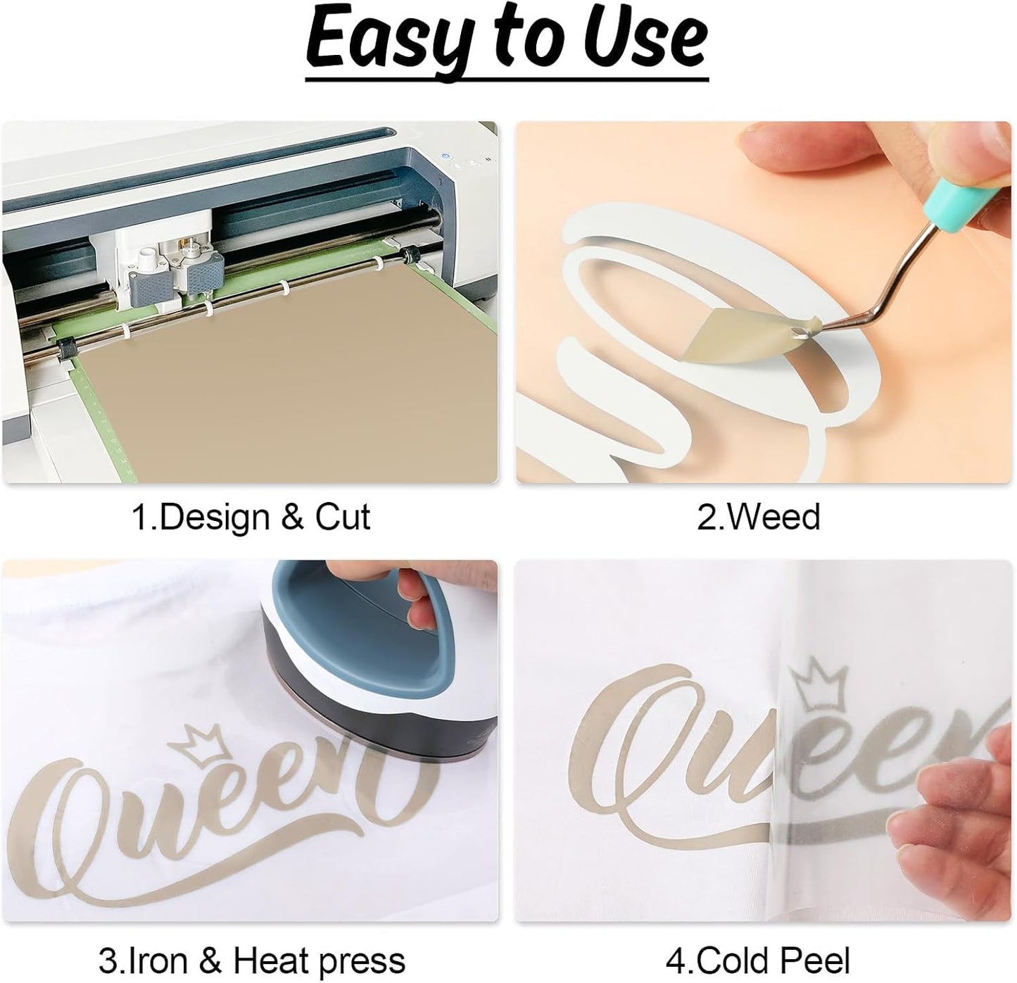 HTVRONT HTV Vinyl Rolls Heat Transfer Vinyl - 12" x 5ft Camel HTV Vinyl for Shirts, Iron on Vinyl for All Cutter Machine - Easy to Cut & Weed for Heat Vinyl Design (Camel)