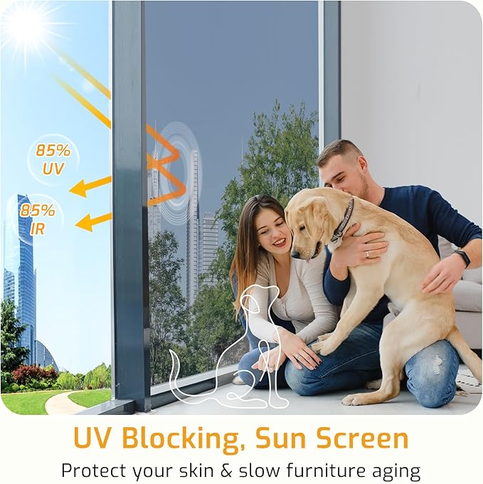 LUTE One Way Window Privacy Film, Window Tint for Home, Sun Blocking UV Heat Blocker, See Out Not in Reflective Mirror Film, Removable Static Cling Glass Door Coverings, Silver, 23.6" x 157.4"