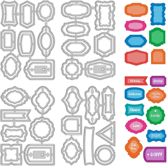 30 Styles Labels Die Cuts for Card Making Backgrounds Frame Metal Cutting Die for Scrapbooking Carbon Steel Embossing Template Tab Note Cutting Dies DIY Cards Album Crafts Supplies