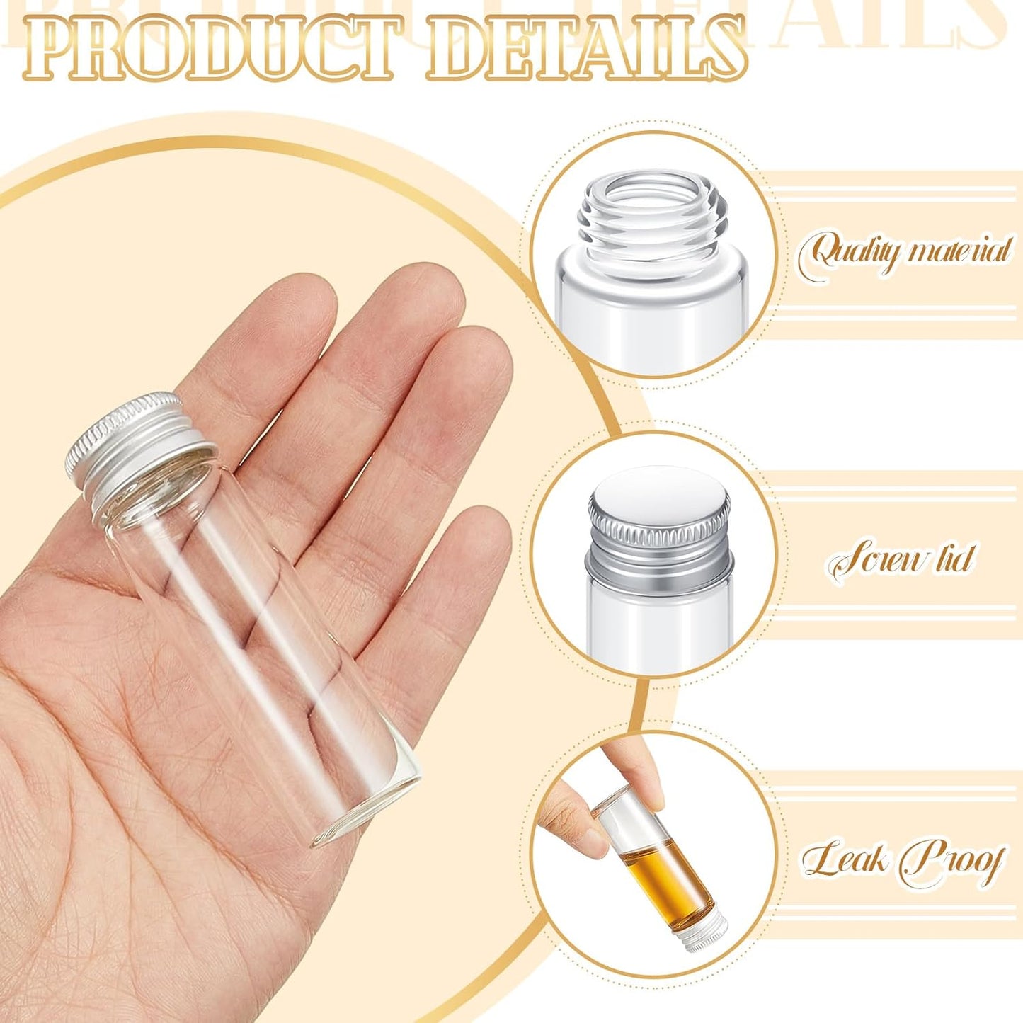100 Pcs Small Clear Vials Spice Mini Jars with Lids Mini Glass Bottles with Screw Aluminum Metal Caps Tiny Jars Sample Containers for Powder Cream Cosmetic Jewelry Wedding (15 ml,Silver Caps)