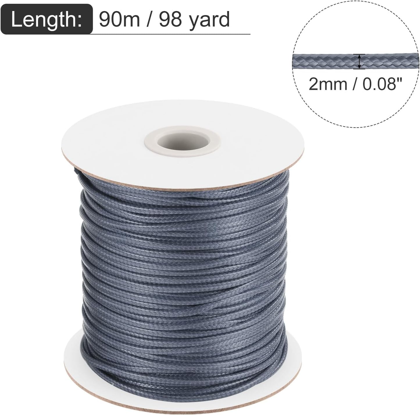 MECCANIXITY Waxed Cord 2mm Waxed Polyester Cord 98 Yard Wax String for Bracelet Making, Necklaces, Beading, Jewelry Making and DIY Crafts(Dark Grey)