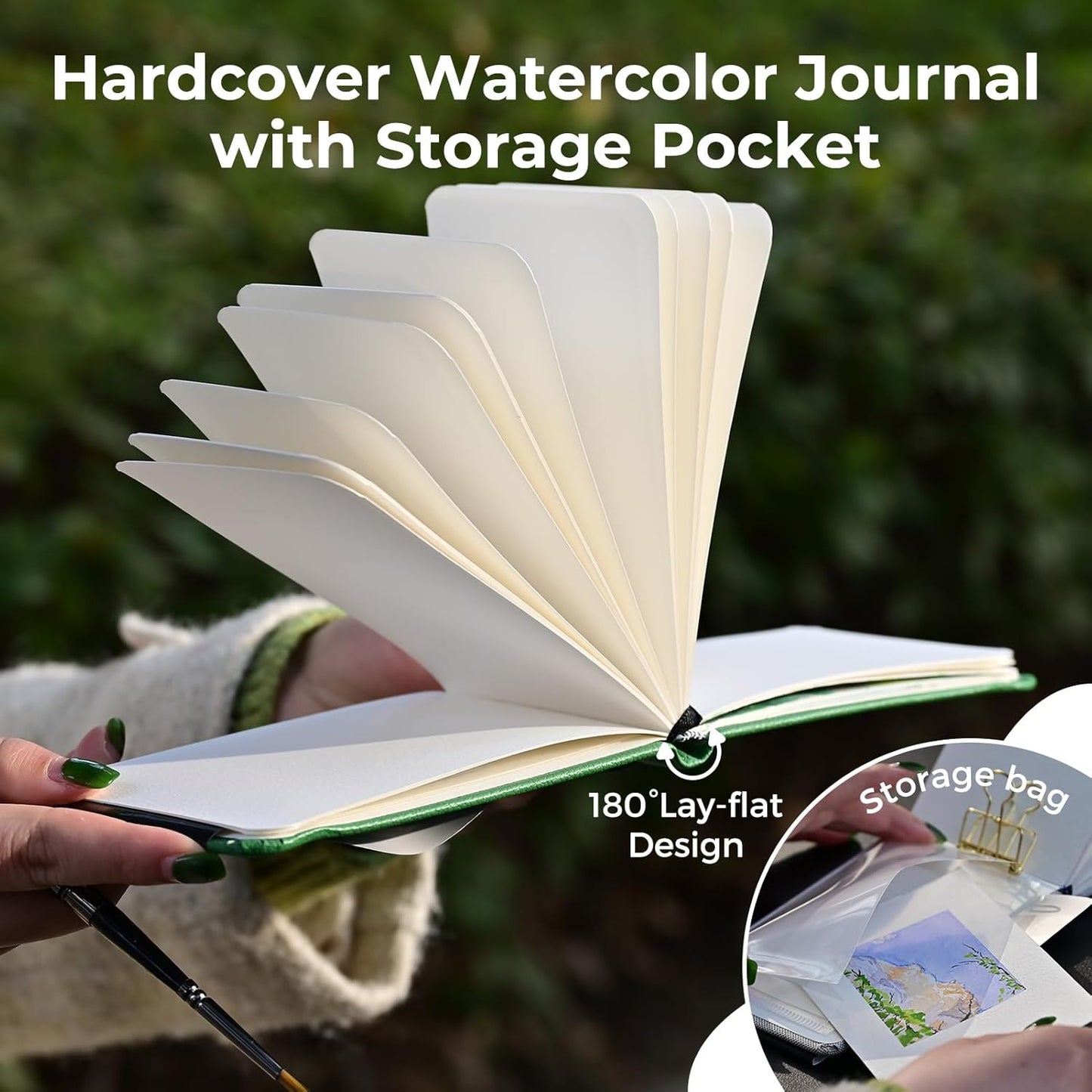 Funto Watercolor Journal, 3.5x5.5, 2 Pack, 24 Sheets Each, Green Cloth Cover, 110lb/230gsm, Suitable for Techniques and Mixed Media