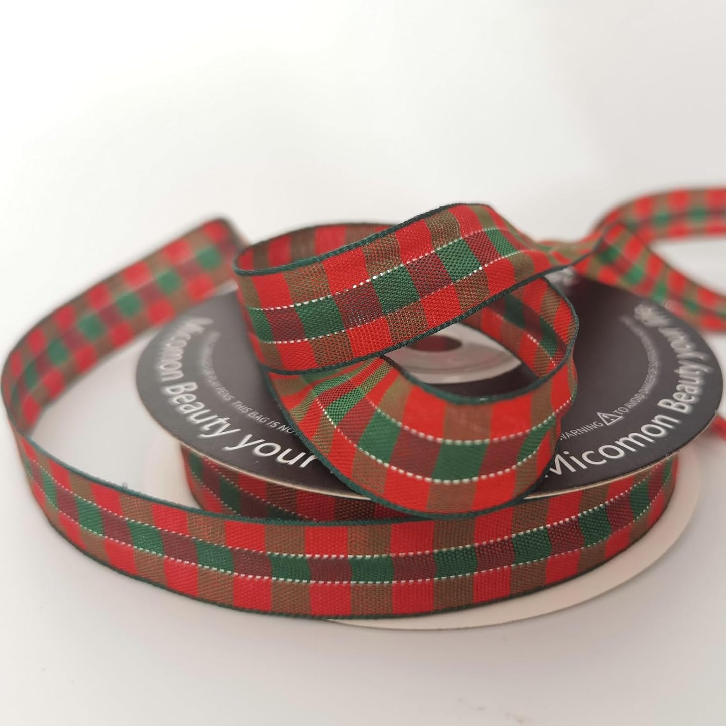 Micomon Christmas Ribbon Gingham Checkered Ribbon 25 Yards Plaid Ribbon for Christmas Crafts, Gift Wrapping(5/8",RedGreenSilver)