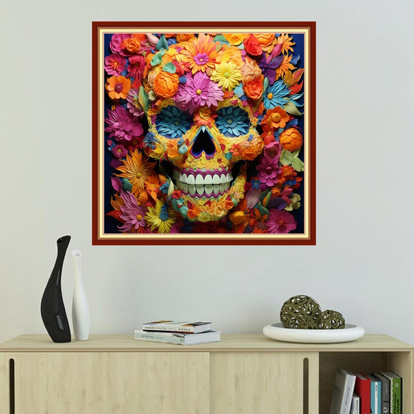 Foxhool Beginners Cross Stitch Kits Stamped Full Range of Embroidery Kits for Adults DIY Cross Stitches kit Embroidery Patterns for Needlepoint kit-Colorful Skull 18x18 inch