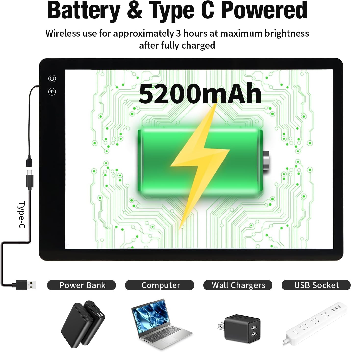 Zocelight Rechargeable A2 Light pad for Diamond Painting,A2 Light Board with 5200mAh Battery,6 Levels Dimming/3 Color temperatures 5500 Lux Super Bright Light Box for Drawing,Sketching,Animation