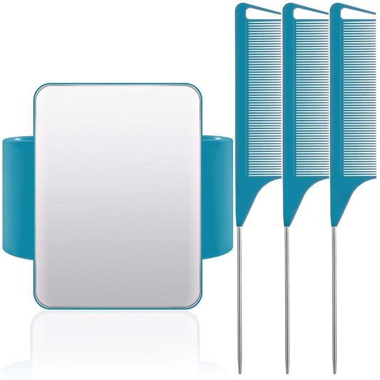 WILLBOND Magnetic Wrist Sewing Pincushion Wrist Magnetic Pin Holder Wristband Pin Cushion Holder with 3 Pcs Stainless Steel Pintail Comb Rat Tail Comb for Hair Clips Hand Sewing(Dark Blue)