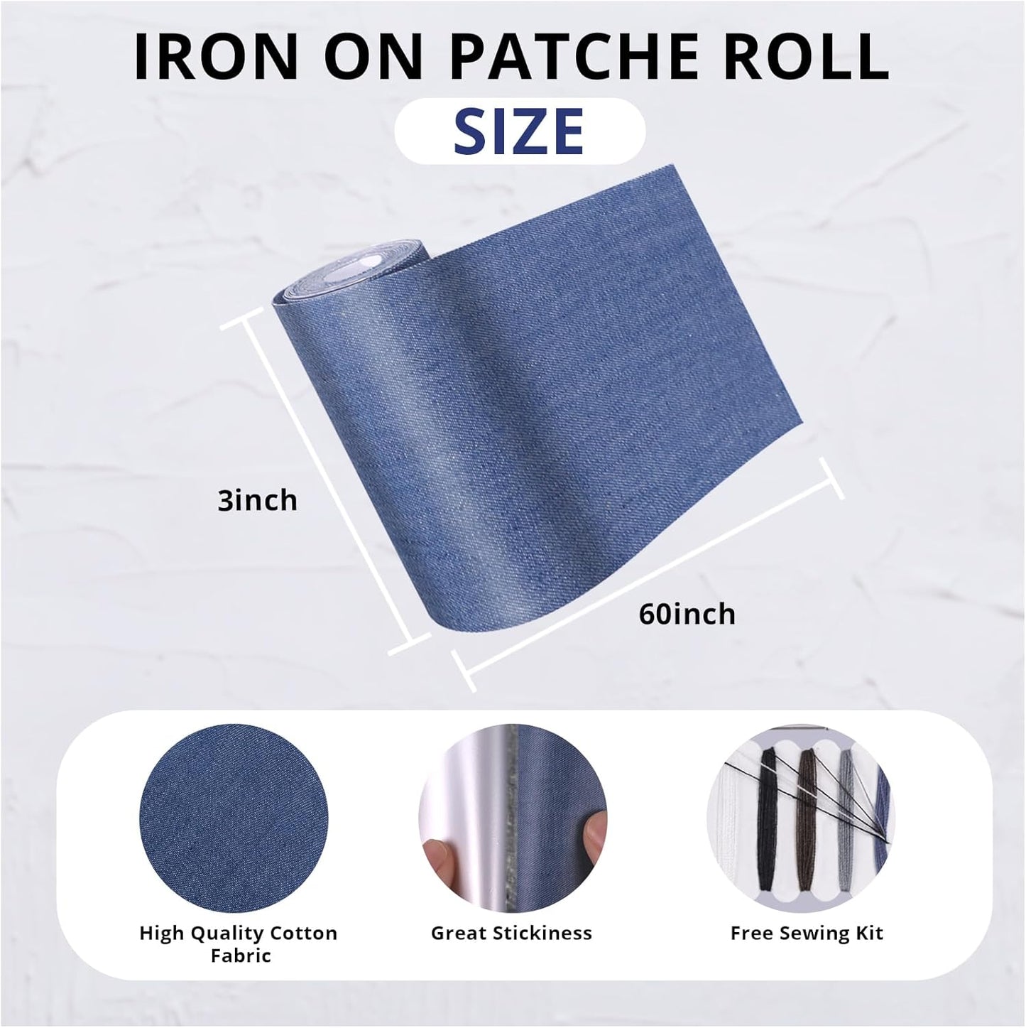 HTVRONT Iron on Patches for Clothes, 3"x60" Iron on Patches for Jeans, Jean Patches,Black Denim Patches for Inside Jeans & Clothing Repair