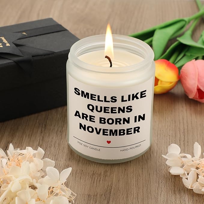 Aremdy Birthday Gifts for Women, Queens are Born in November Candle, 30th 40th 50th 60thHappy Bday Gift Idea for Girl Female Sister Mom Aunt Friend from Daughter Son Child Husband,7 OZ
