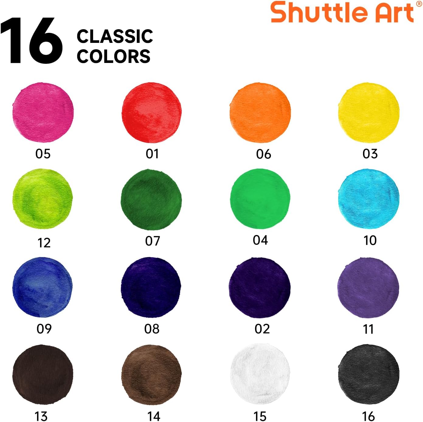 Shuttle Art 16 Colors Watercolor Paint Set Bulk, Pack of 24, Watercolor Paint Set with Paint Brushes for Kids and Adults, Washable Paint for Classroom, Parties, Kindergarten and Art Activities