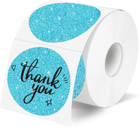 2" Holographic Thermal Label Stickers, Round Direct Thermal Label Stickers, Glitter Thermal Printer Sticker Labels for Gift Wrapping, Self-Adhesive Custom Logo Design- Glitter Blue