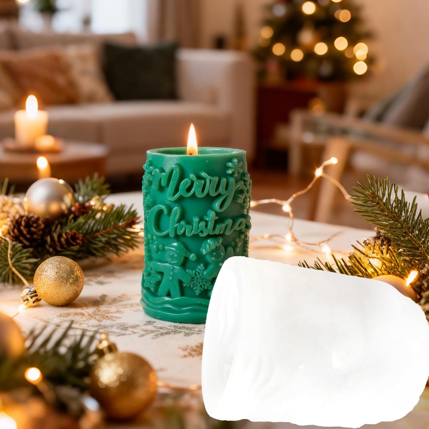 1PCS Christmas Candle Mold, Pillar Snowman Christmas Resin Silicone Molds Kit, 3D Christmas Shape Silicone,Candle Silicone Mold for DIY Wax Soap