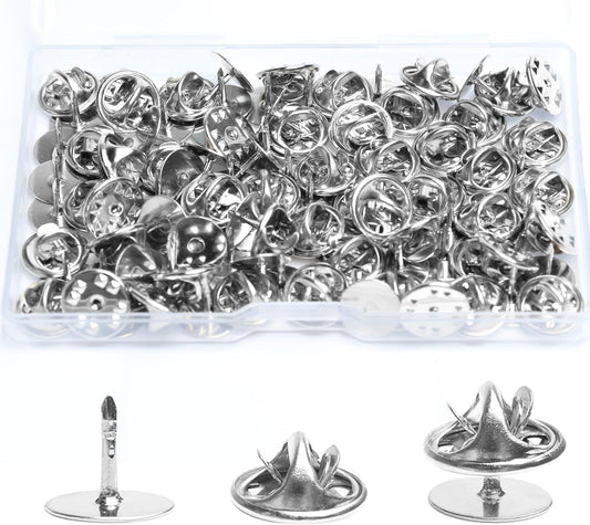 50 Pairs Premium Butterfly Clutch Pin Backs with 8mm Length 10mm Width Blank Pins for DIY Enamel Pins, Jewelry Craft Gifts, or Tie Tack Keeper Replacements (Silver)