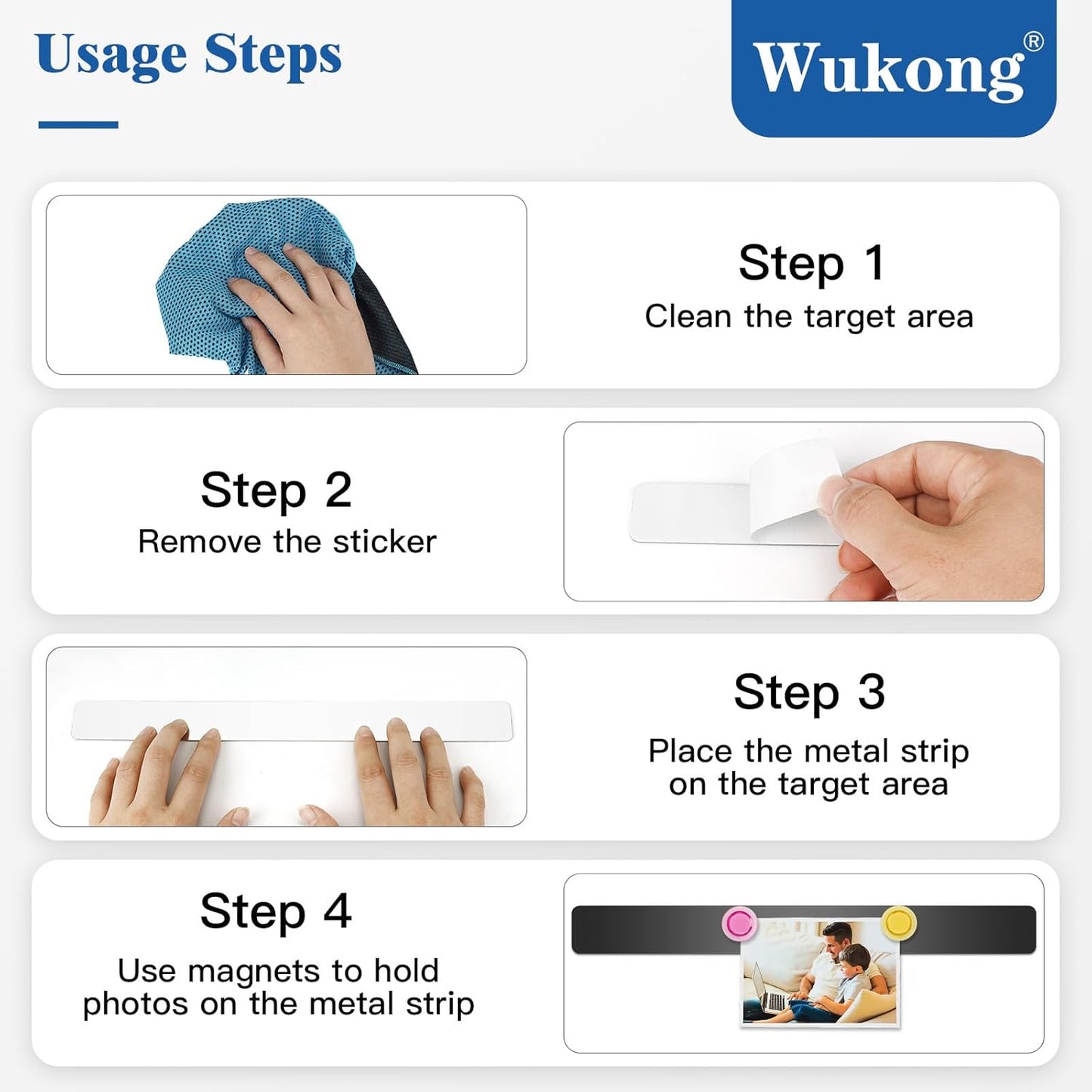 Wukong 4 Pack | 30x3cm(11.81 x 1.18) Magnetic Stainless Black Boards Strips, Adhesive Backing Bulletin Bar Board, Memo Board with 16Pcs Colorful Magnets for Office, Home, Photo Wall, Documents