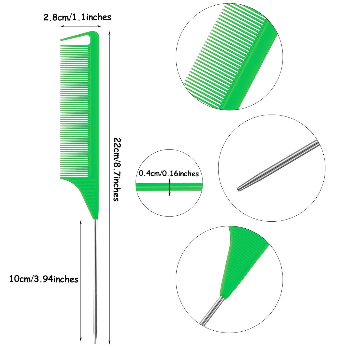 WILLBOND Magnetic Wrist Sewing Pincushion Wrist Magnetic Pin Holder Wristband Pin Cushion Holder with 3 Pcs Stainless Steel Pintail Comb Rat Tail Comb for Hair Clips Hand Sewing(Green)