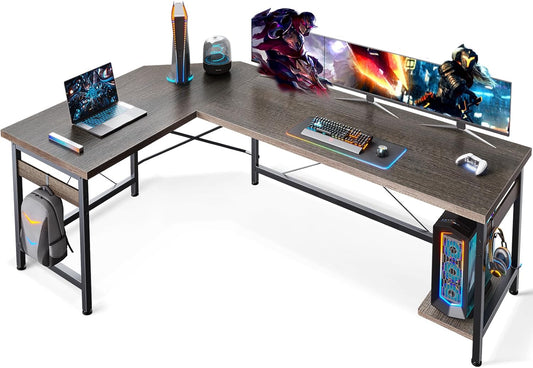 Coleshome 66" L Shaped Gaming Desk, Corner Computer Desk, Sturdy Home Office Computer Table, Writing Desk, Larger Gaming Desk Workstation, Grey Oak