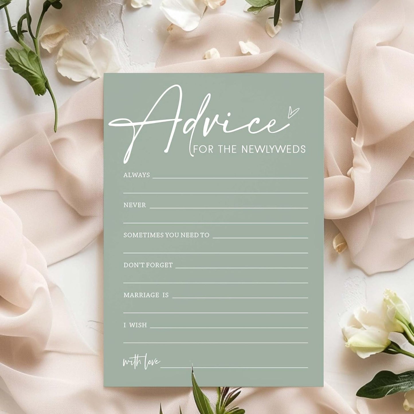 Bridal Shower Games Cards, Advice for The Newlyweds, Bridal Shower Games 25 Guests, Engagement Party Wedding Games for Guests, Minimalist Green Wedding Party Supplies - C01, Blue