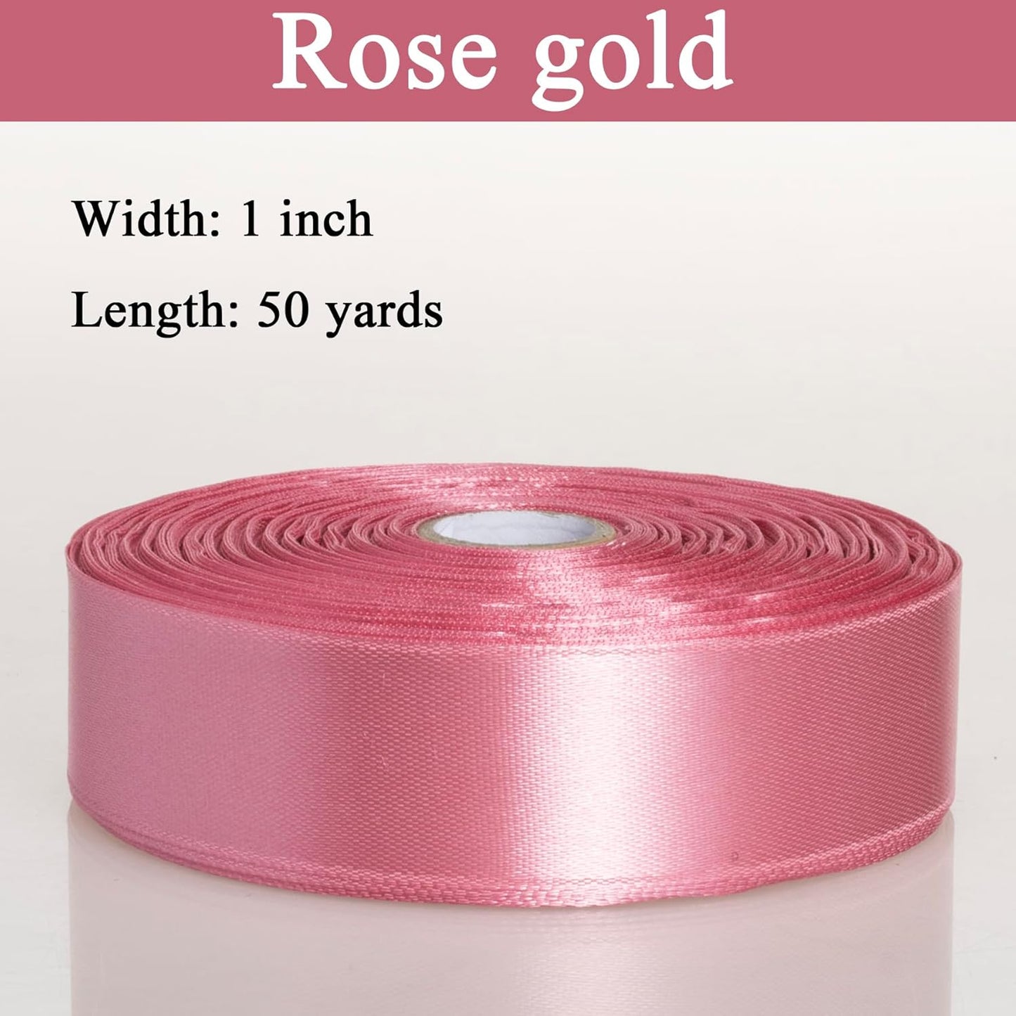 1 Inch Rose Gold Solid Satin Ribbon, 50 Yards Craft Fabric Ribbon for Gift Wrapping Floral Bouquets Wedding Party Decoration