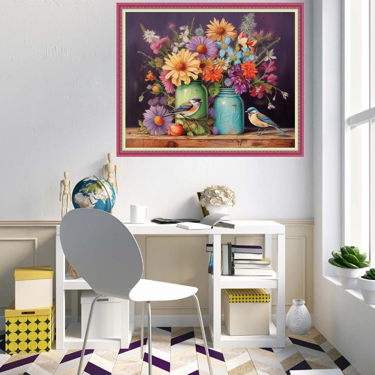 Disnesart Cross Stitch Stamped Full Embroidery Kits DIY 11CT Cotton Thread Printed DIY Needlepoint Kits Craft Needlework Set Cross-Stitch Stamped Sets-Flower Bird 16x20 inch