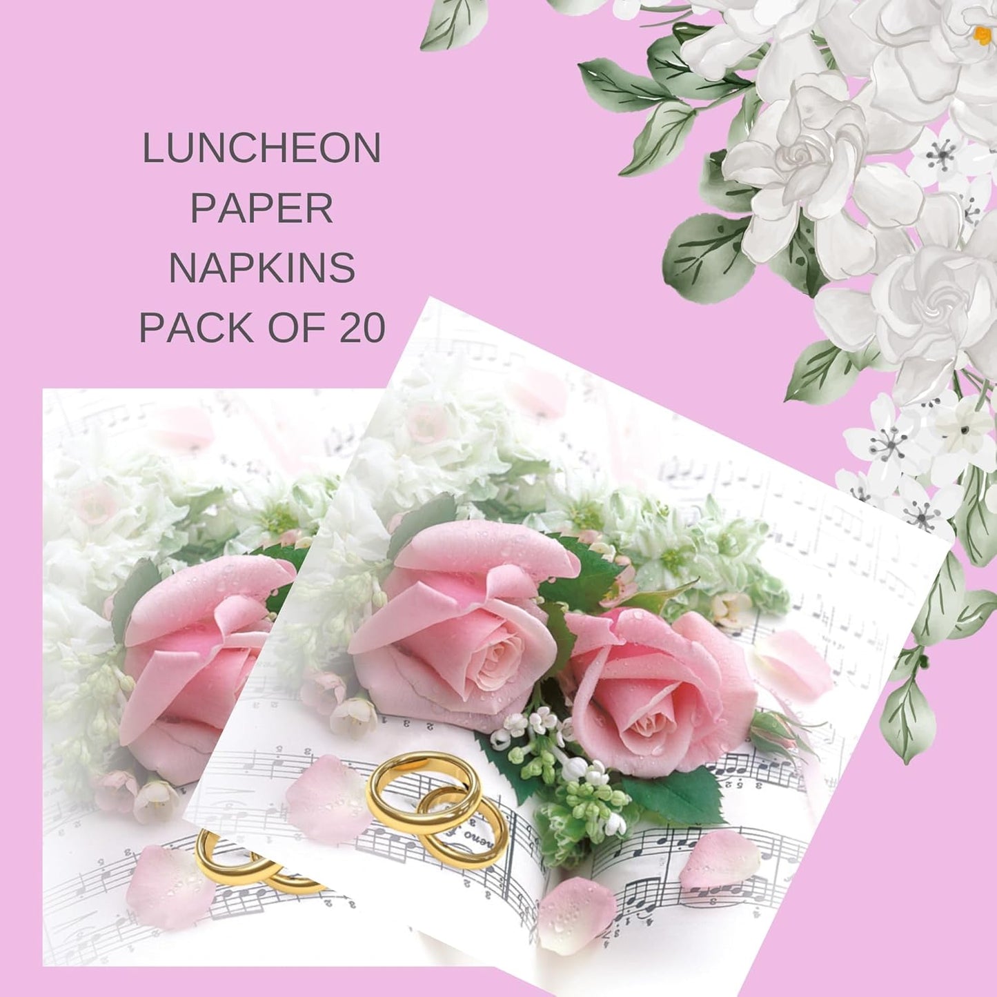 20-ct 13x13 Flowers Paper Luncheon Decoupage Napkins, 3-Ply Servilletas Printed Flower Bouquet Roses Wedding Napkin for Art, Dinner and Party, Disposable Napkins Decor