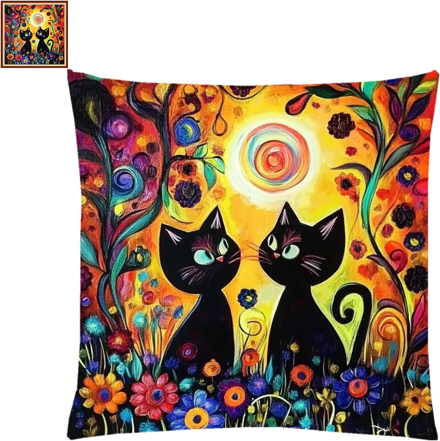 Fanxvivy Stamped Cross Stitch Kits for Adults Beginners Pillow Needlepoint Kit with Embroidery Pattern Needlework Kit Prestamped Stitches Kit 11CT Cross Stitching-Cats in The Garden 18x18 inch