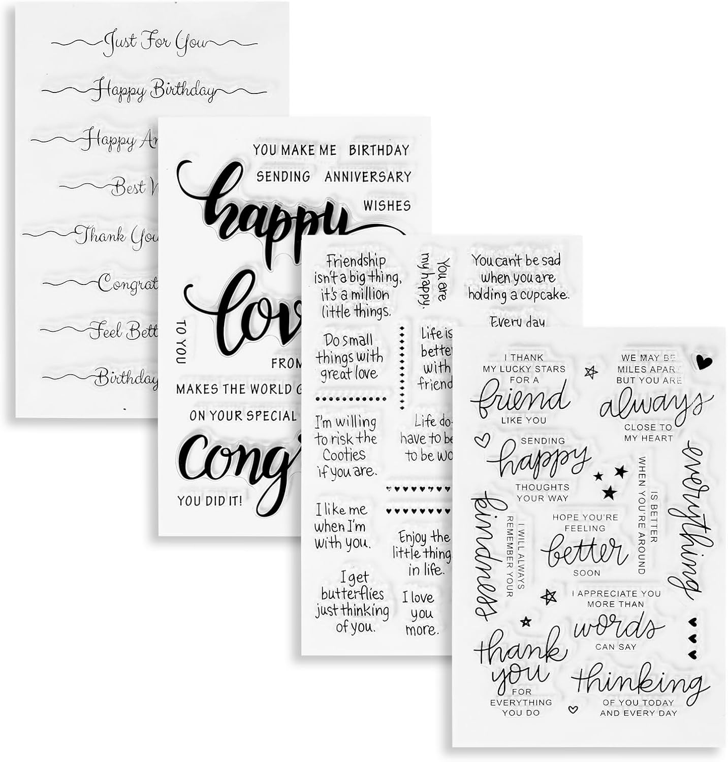 UCEC 4 Sheets Words Clear Stamps in Classic for Card Making Silicone Stamp with Scripture Greeting Words Pattern for Valentines Holiday Birthday Card and Scrapbooking Journal, Christmas Stamps