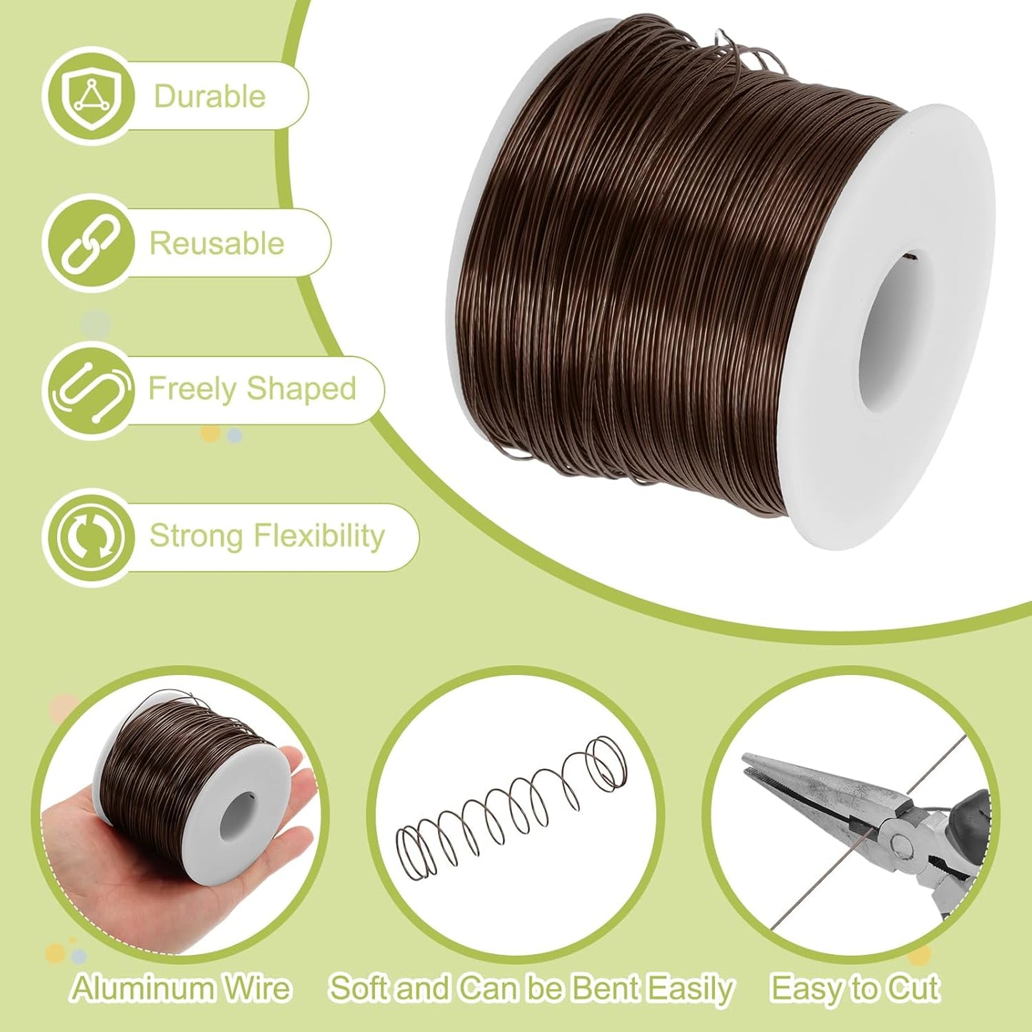 MECCANIXITY 20 Gauge Anodized Aluminum Craft Wire Bendable Bonsai Training Wire 771 Feet 0.8mm for Sculpting Crafts Wreath Floral Beading Jewelry Making, Brown