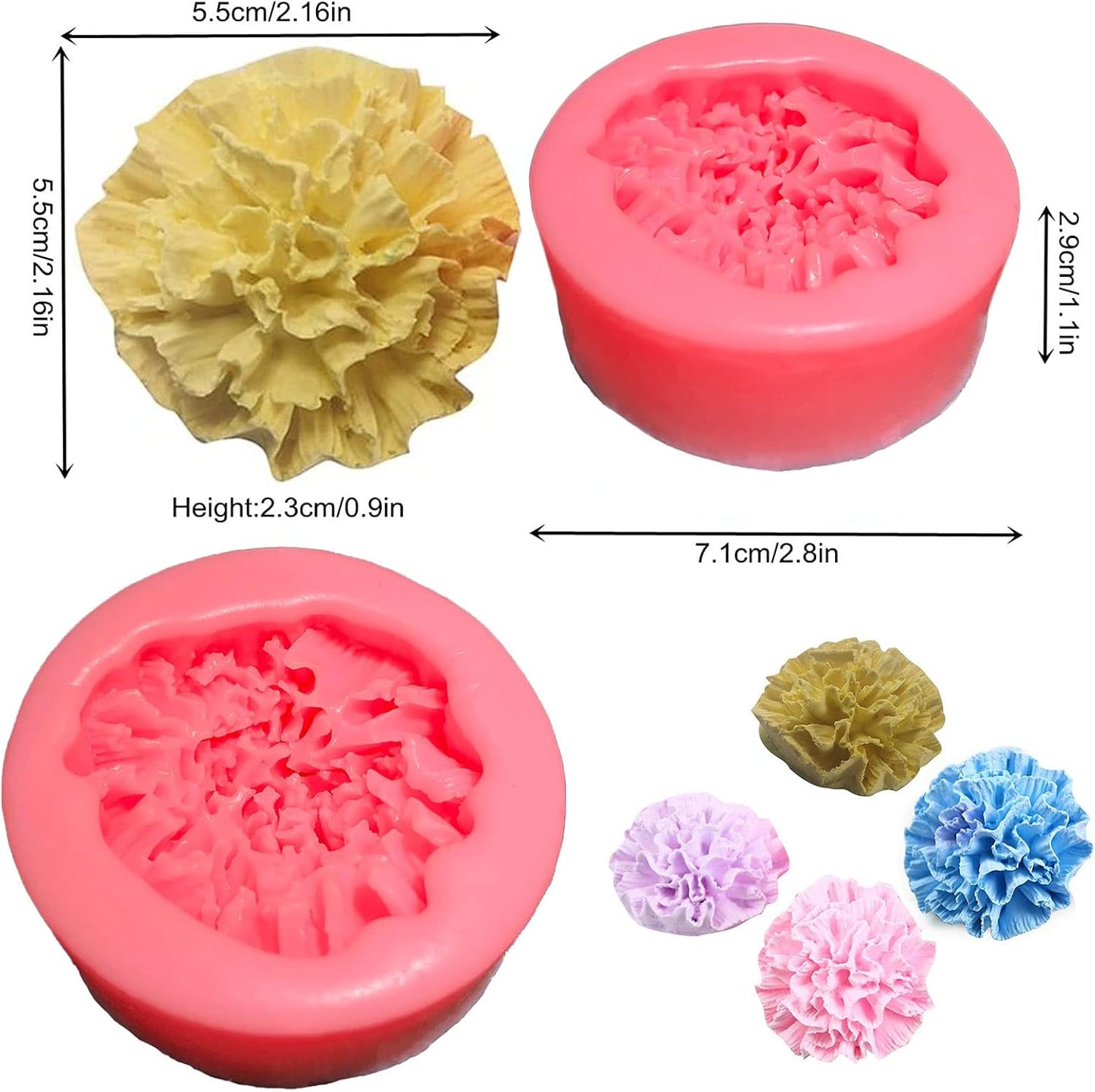 Soap Molds Carnations Flower, 3D Flowers Silicone Handmade DIY Candy Melt Mold, Chocolate Cookie Making Tools, Christmas Cake Candles Mould, Christmas Party Decoration for Oven Cupcake