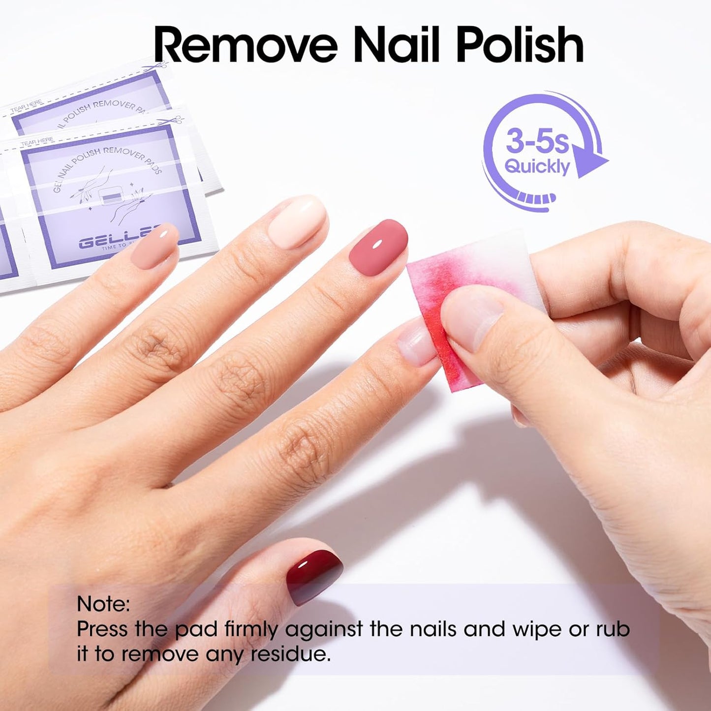 Gellen Nail Polish Remover Pads 100% Non Acetone, 100 Pack of Individually Wrapped Bulk Set Gel Nail Polish Remover Wipes, Skin-Care Formula, Travel Kit for Home & Professional Removal