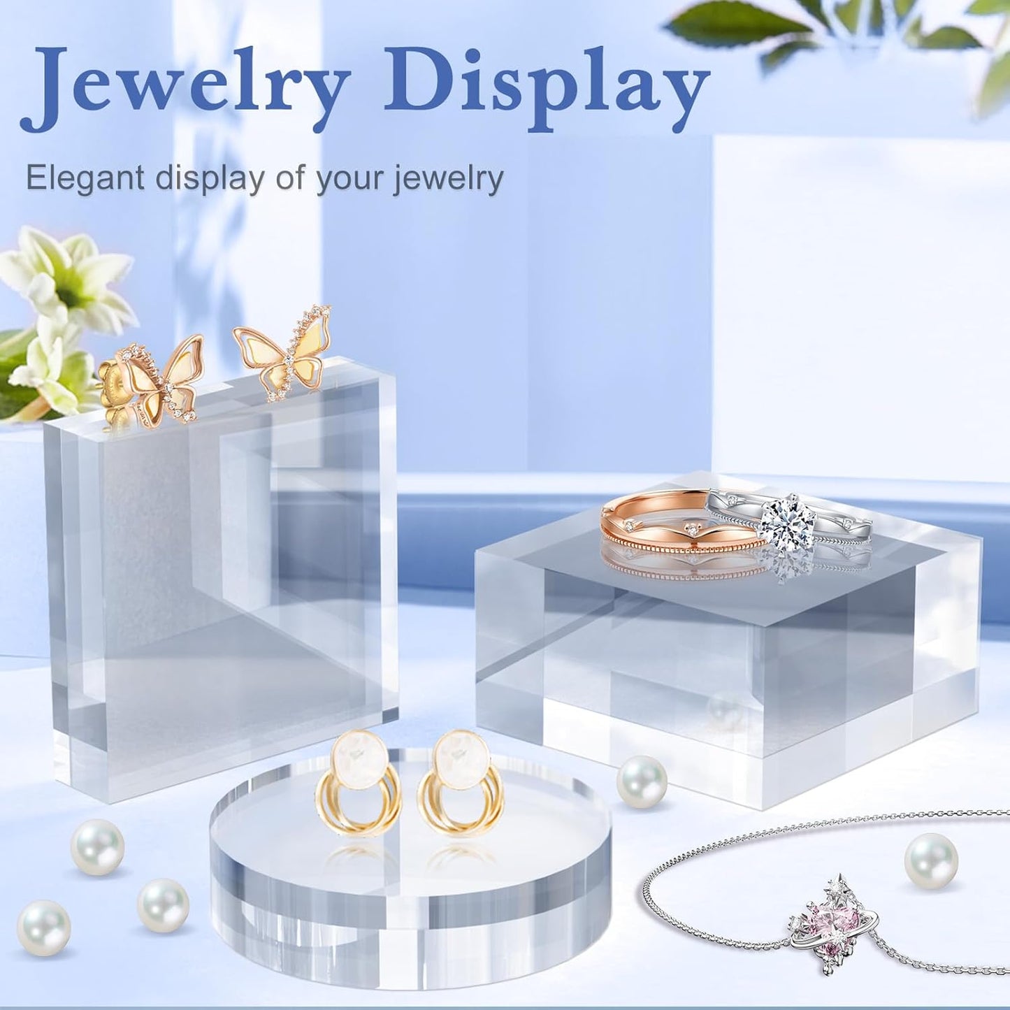 Acrylic Blocks 3 X 3 X 2 Inch 4 Pcs Acrylic Base Stand for Display Clear Block Square Riser Display Stands Pedestal Polished Cube for Jewelry trophy Props Collection Ring