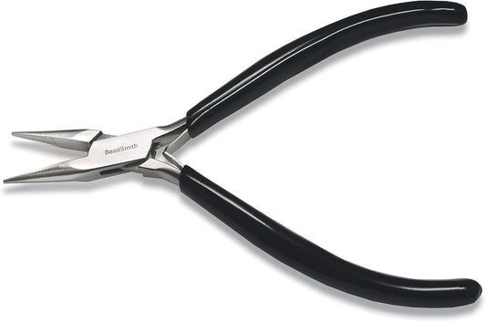The Beadsmith Chain Nose Pliers – Serrated – Extra Fine Tips – 4.5 inches (114mm) – PVC Grip Handle with Double Leaf Springs – Jewelry Making Tool for Creating Bracelets, Earrings and Necklaces