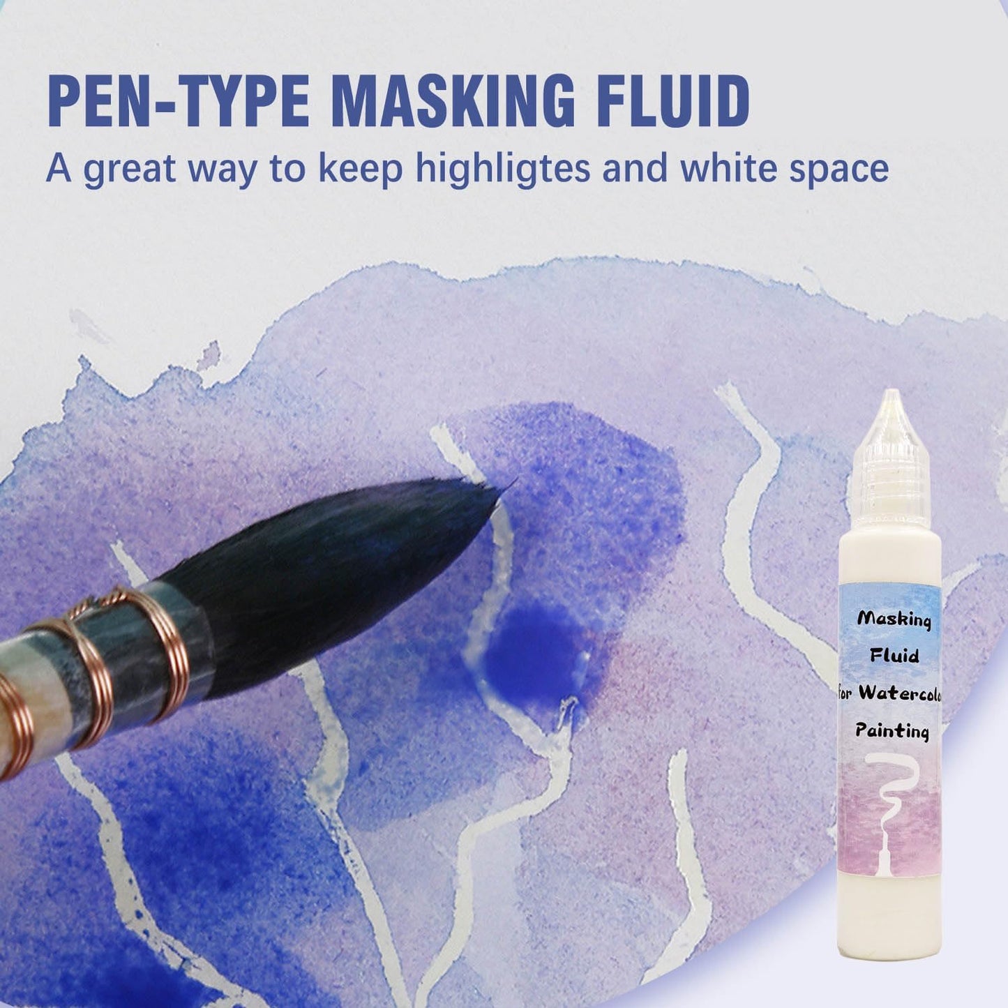 White Watercolor Masking Fluid - Professional Art Supplies with Brush & Eraser for Artists, Painting Medium Pen