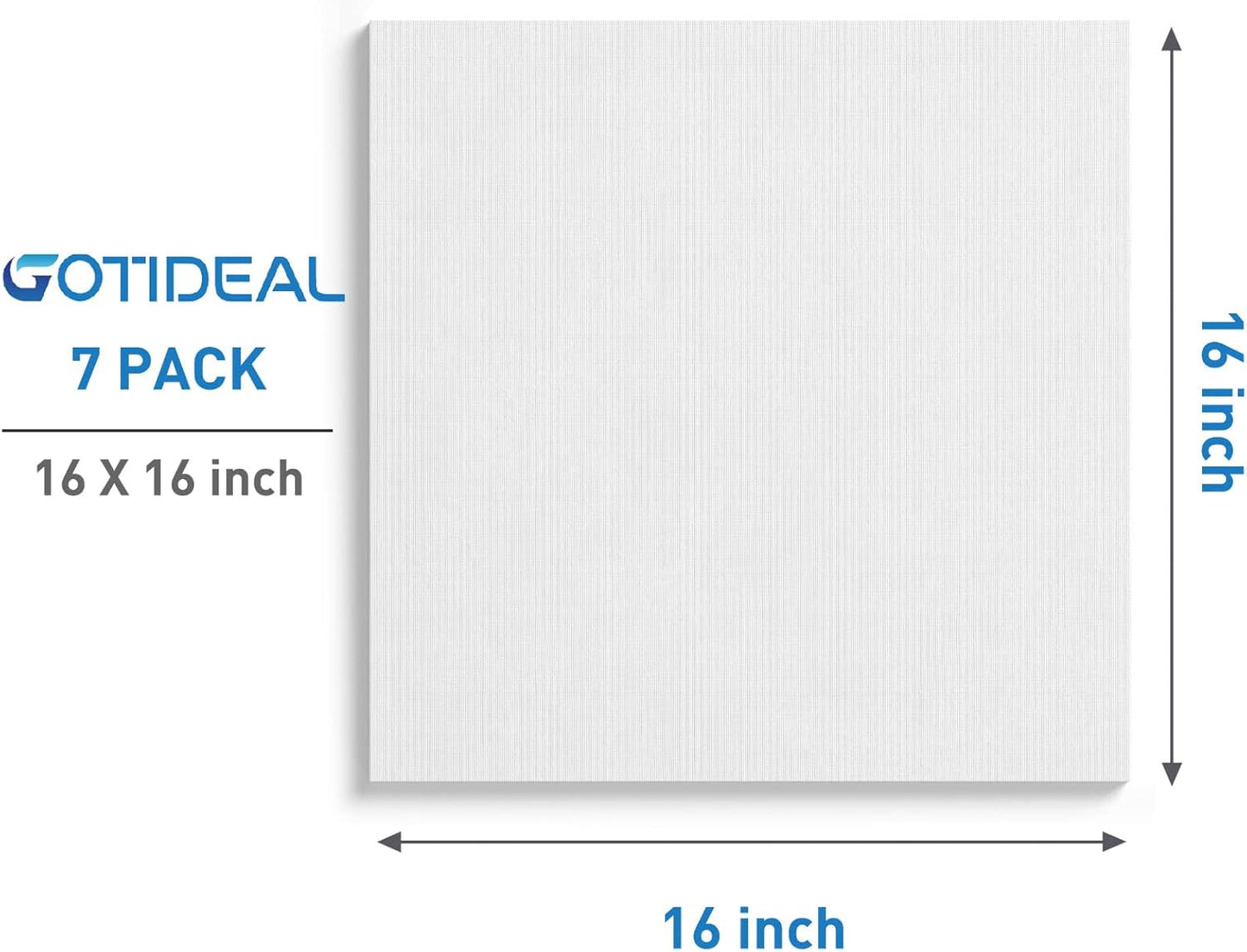 GOTIDEAL Stretched Canvases for Painting, 16x16 Inch Set of 7, Primed White - 100% Cotton Blank Art Square Canvas Boards for Painting for Acrylic Pouring, Oil Paint Dry & Wet Art Media