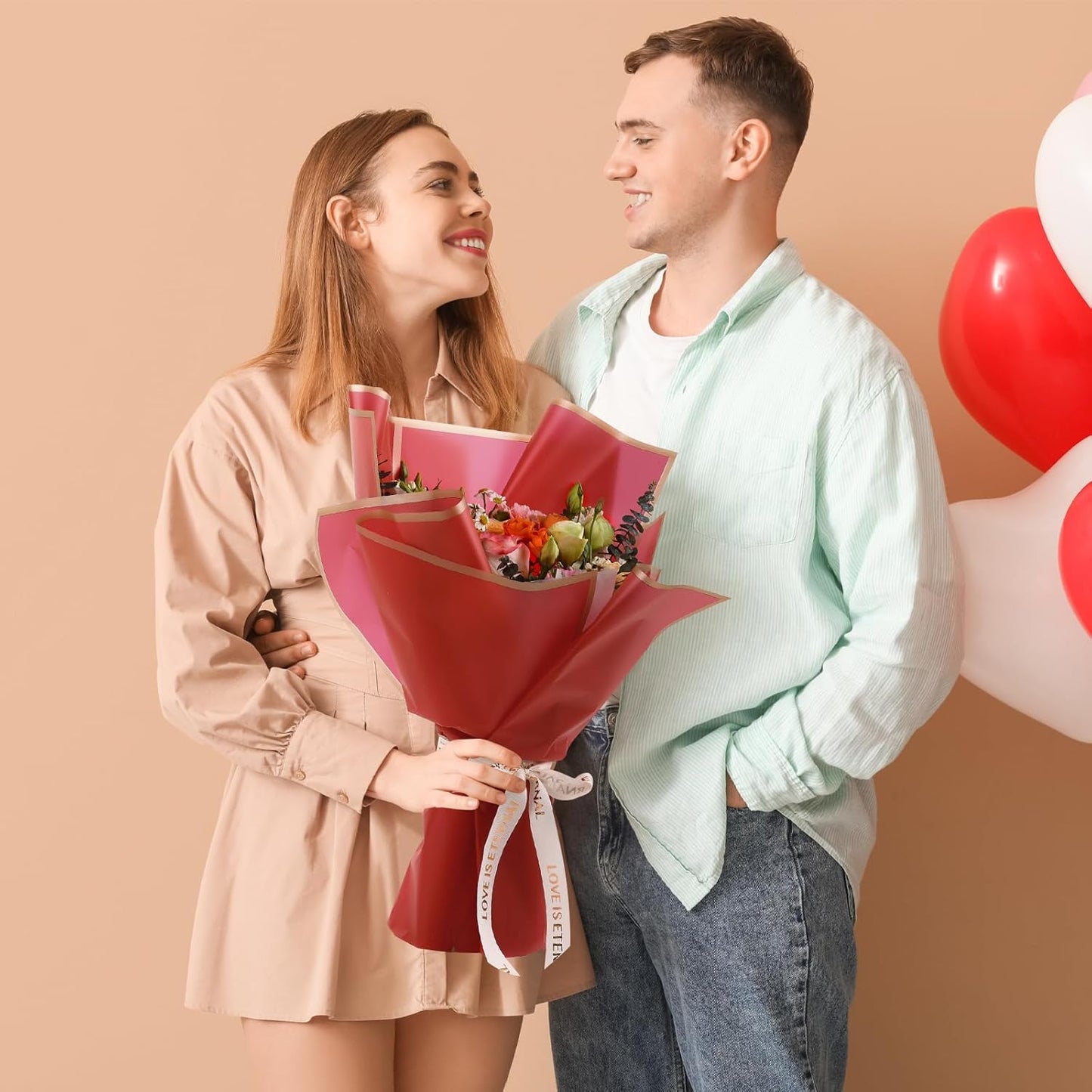 FUHITIM 20 Sheets Flower Wrapping Paper - Waterproof Floral Bouquet Packaging Paper for DIY Crafts，Florist Supplies Packaging Paper for Wedding Birthday Gift (Red)