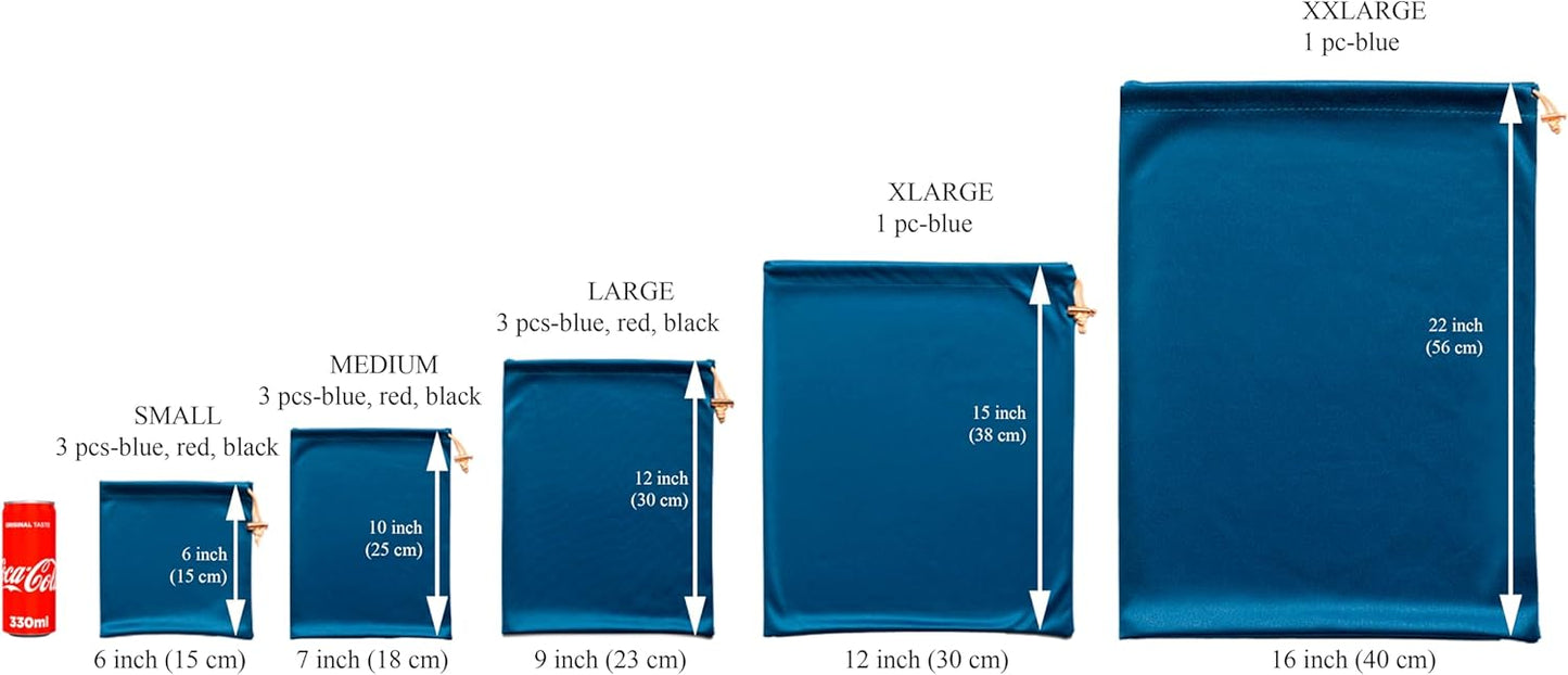 Valante Set of Adult Game Toys Microfiber Drawstring Storage Bags (5 Size Set)