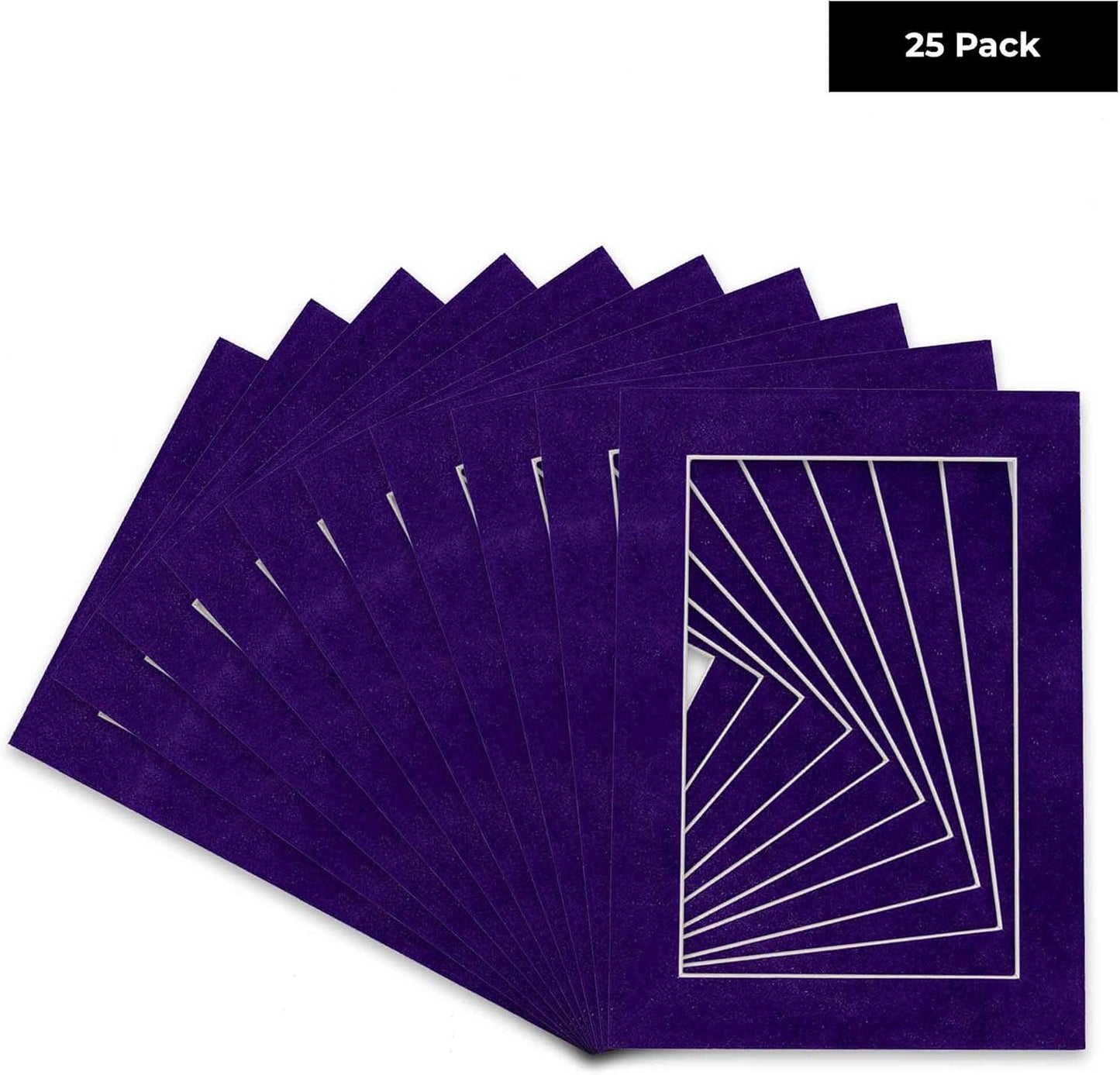 Pack of 25 Acid Free 8x10 Mats Bevel Cut for 5.5x8.5 Photos - Purple Crocus Suede Precut Matboards With Backing Boards and Clear Photo Mat Bags For Pictures, Photos, Framing - 4-ply Thickness