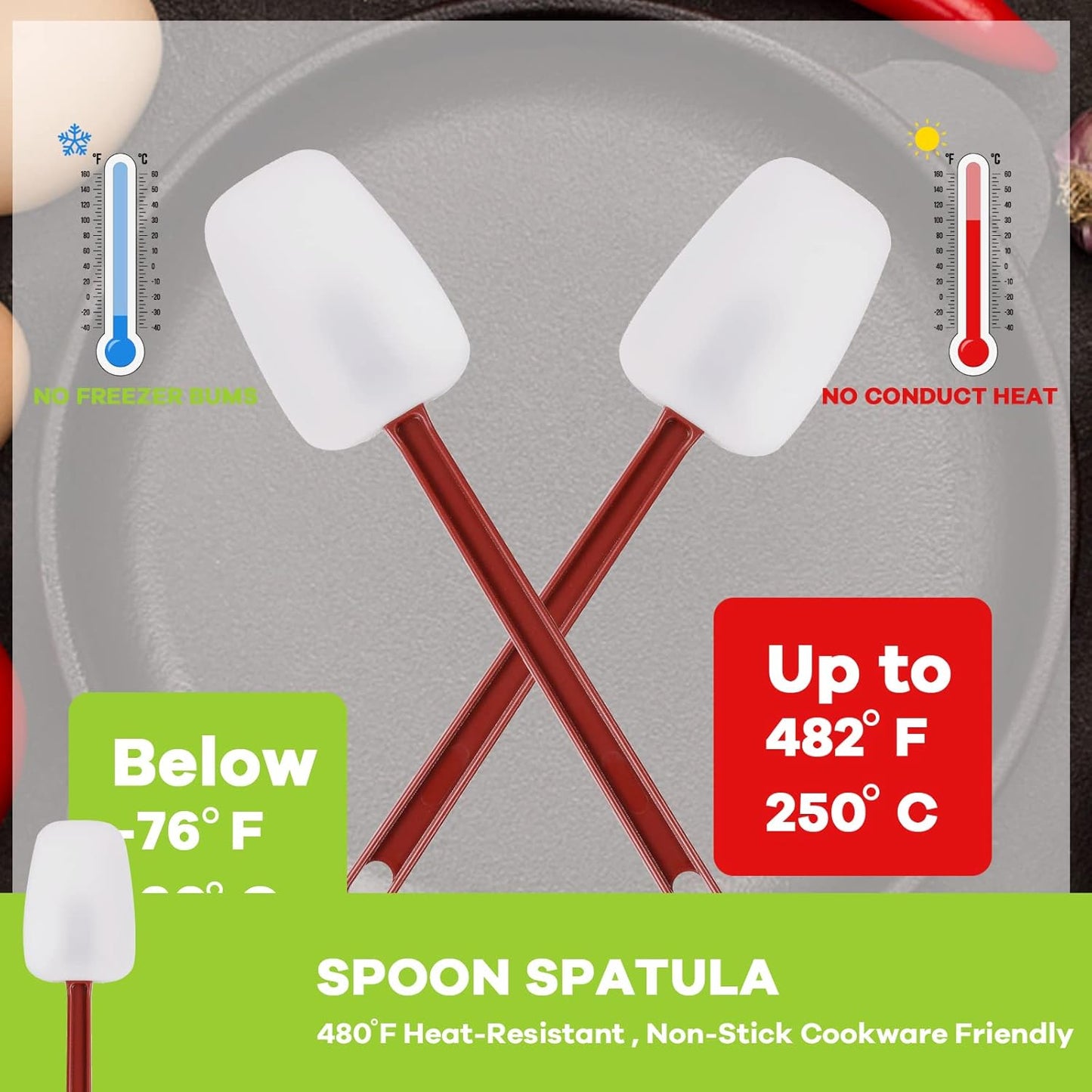 Silicone Rubber Spatula and Spoon Set of 3, High Heat Spatula, Commercial Size (14 Inches)