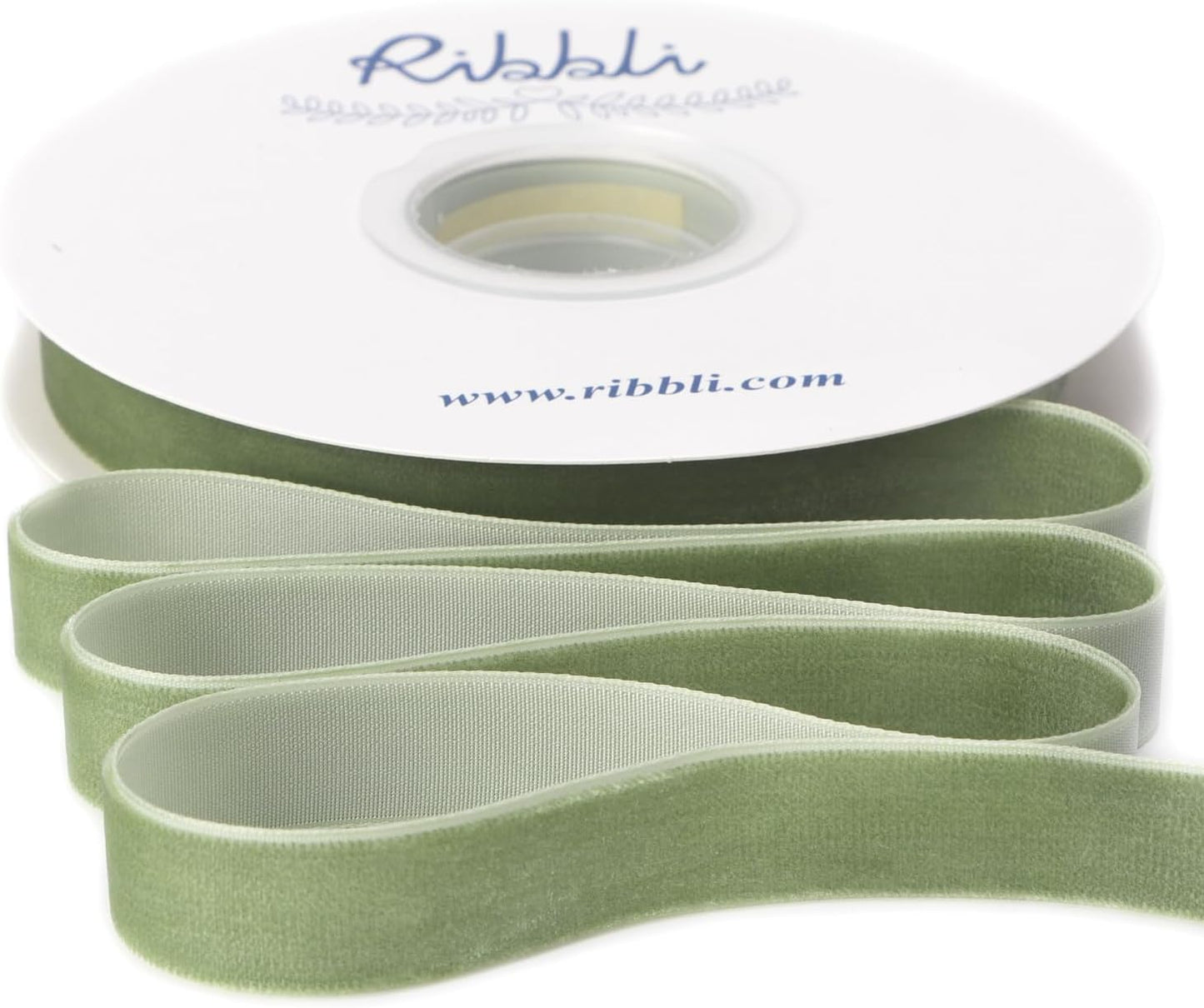 Ribbli Sage Green Velvet Ribbon 5/8 Inches Continuous10 Yard Spool Spring Moss Christmas Ribbon for Gift Wrapping Crafts Home Decor