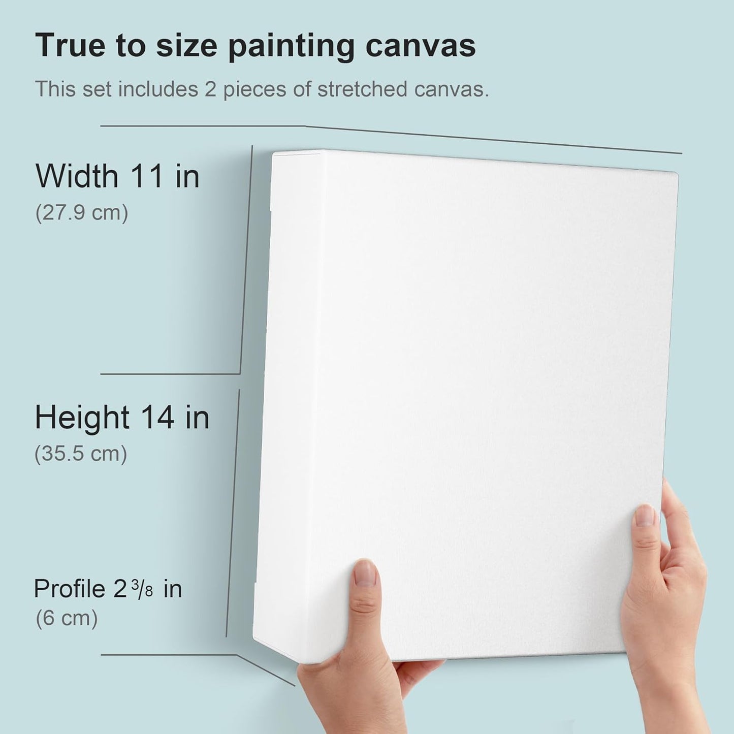 PHOENIX 11x14 Inch 2 Pack Museum Canvas - 2 3/8 Inch Thick Porfile Deep Stretched Canvas for Painting 100% Cotton 11 Oz. Gesso Primed White Blank Professional Canvas Oil & Acrylic Paints