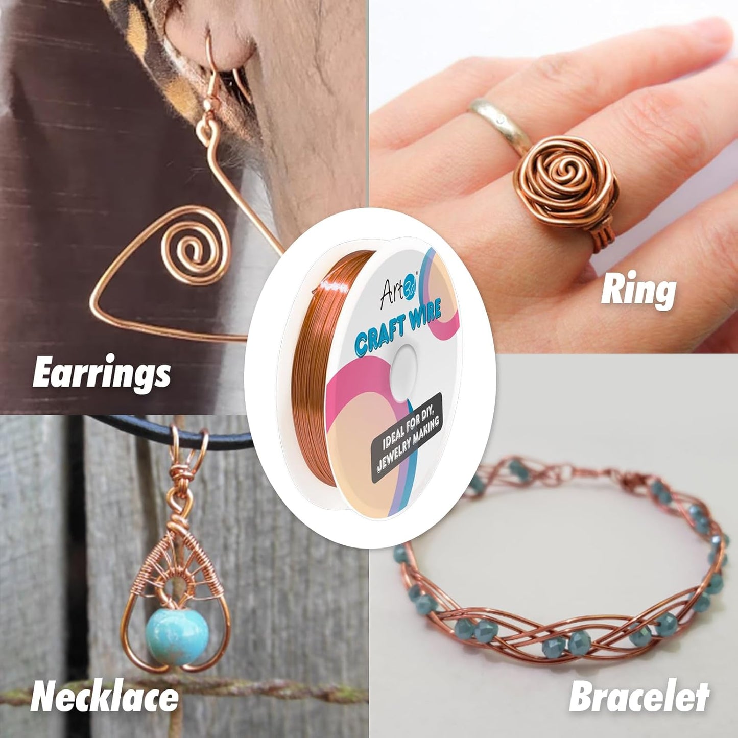 Art3d 18 Guage 120 FT Craft Wire for Jewelry Making, Beading, Sculpting, Gardening, DIY Project, Ornaments, 1 Roll - Copper