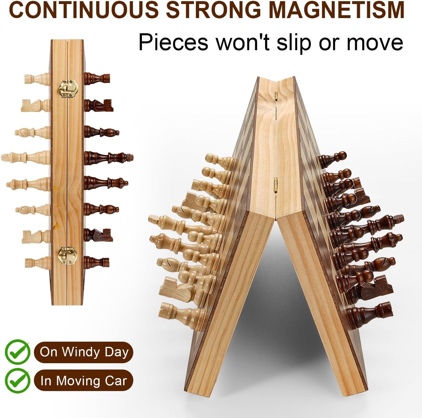 12 Inch Portable Travel Chess Set for Kids & Adults, Small Magnetic Wooden Chess Boards for Adults, Folding Chessboard Game for Kids