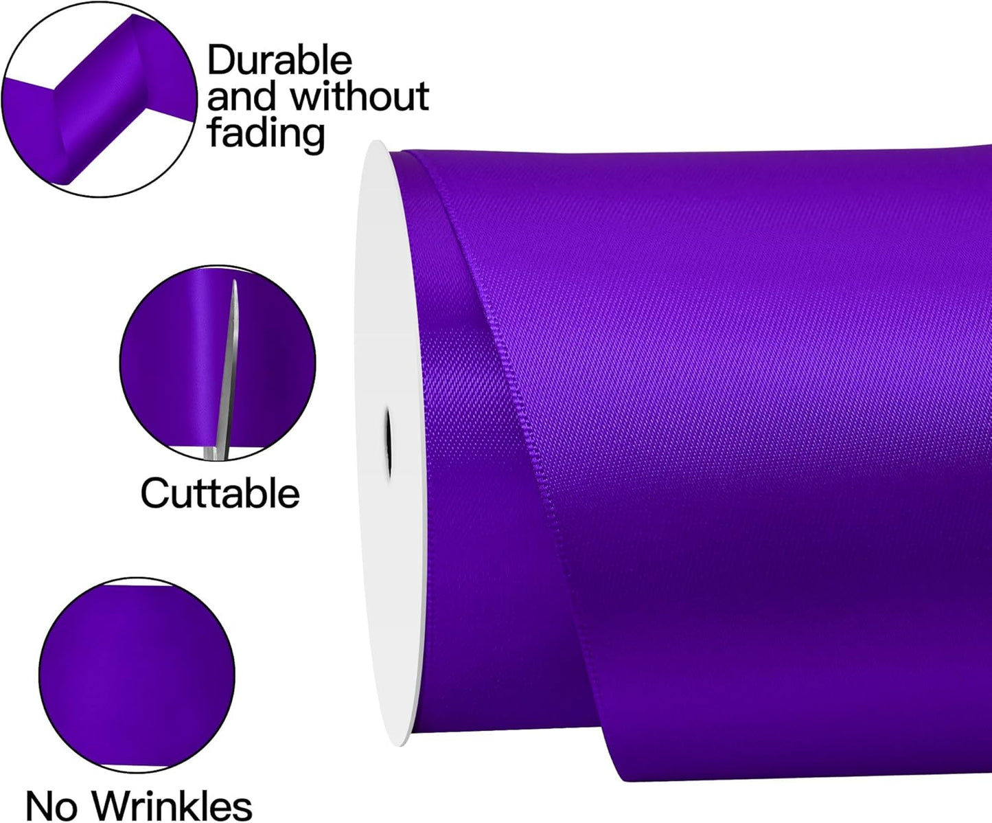 Purple Satin Ribbon 4 Inch X 15 Yards Solid Color Double Faced Ribbons Perfect for Crafts Wedding Decor Bow Making Arts Sewing and More