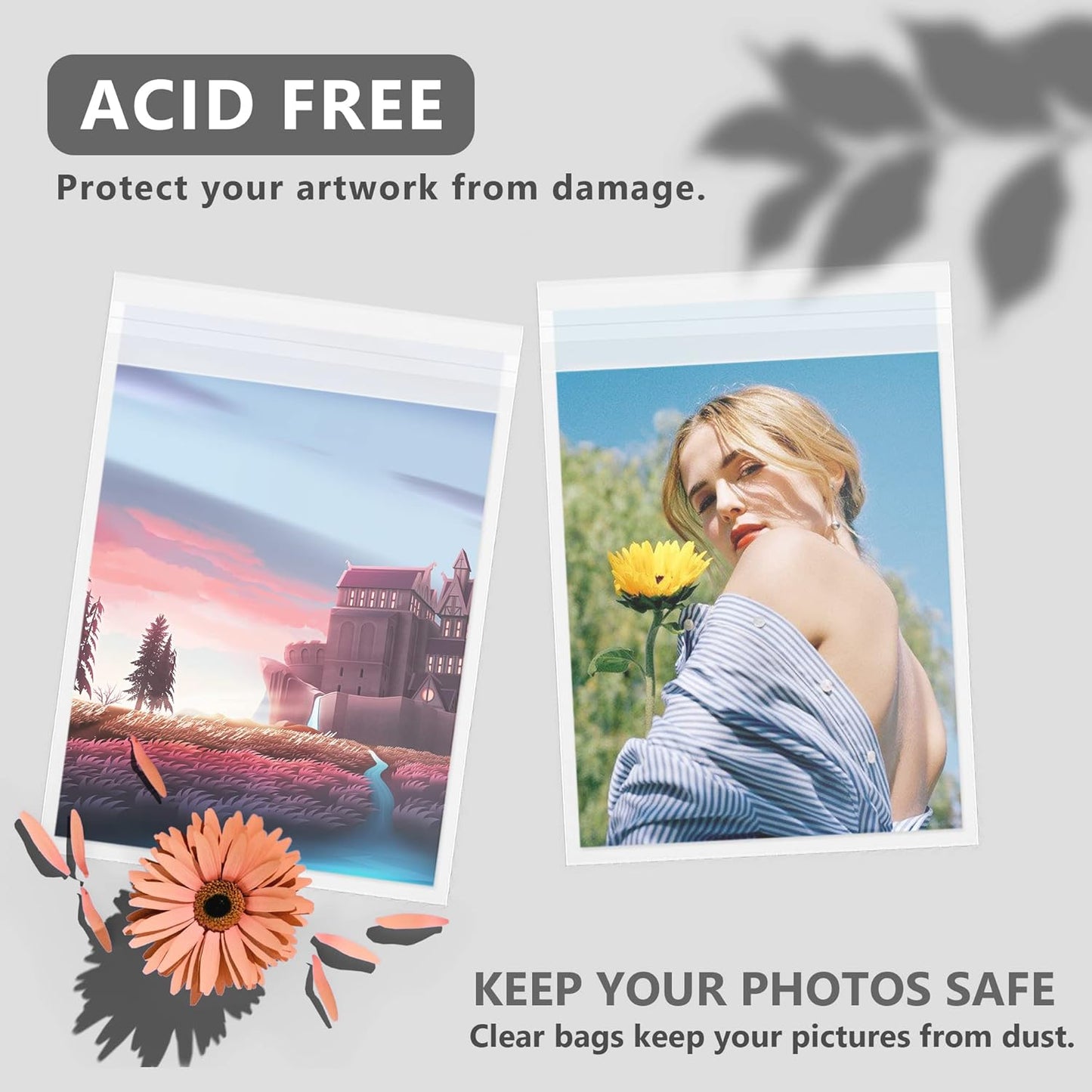 100 Pack 11 3/7 x 14 3/8 Inches Crystal Photo Sleeves Storage Bags for 11x14 Photo Mat, Art Sleeves for Prints