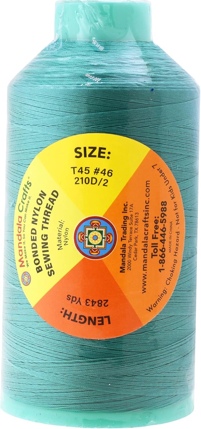 Mandala Crafts Bonded Nylon Thread Turquoise Heavy Duty Sewing Threads - 2843 YDs Size 46 210D T45 Tex 45 Thread for Leather Jeans Weaving Outdoor Marine Upholstery Threads