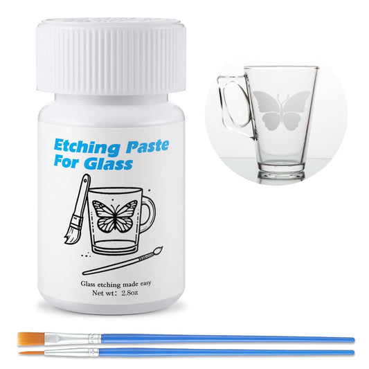 Glass Etch Starter Cream Kit for Intricate Designs Etching Art Cream(2.8 Oz) Etching Paste DIY Art Craft Supplies Create Permanently Stunning Etched Designs for Mirrors Windows Glass