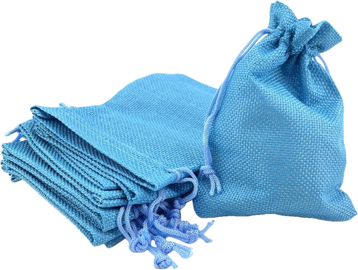 Palmhomee Pack of 25 Burlap Gift Bags with Drawstring Linen Jewelry Pouches Wedding Hessian Jute Bags for Birthday and Treat Pouches Party Wedding Favors Gift (4x5.6 Inch, Ocean Blue)