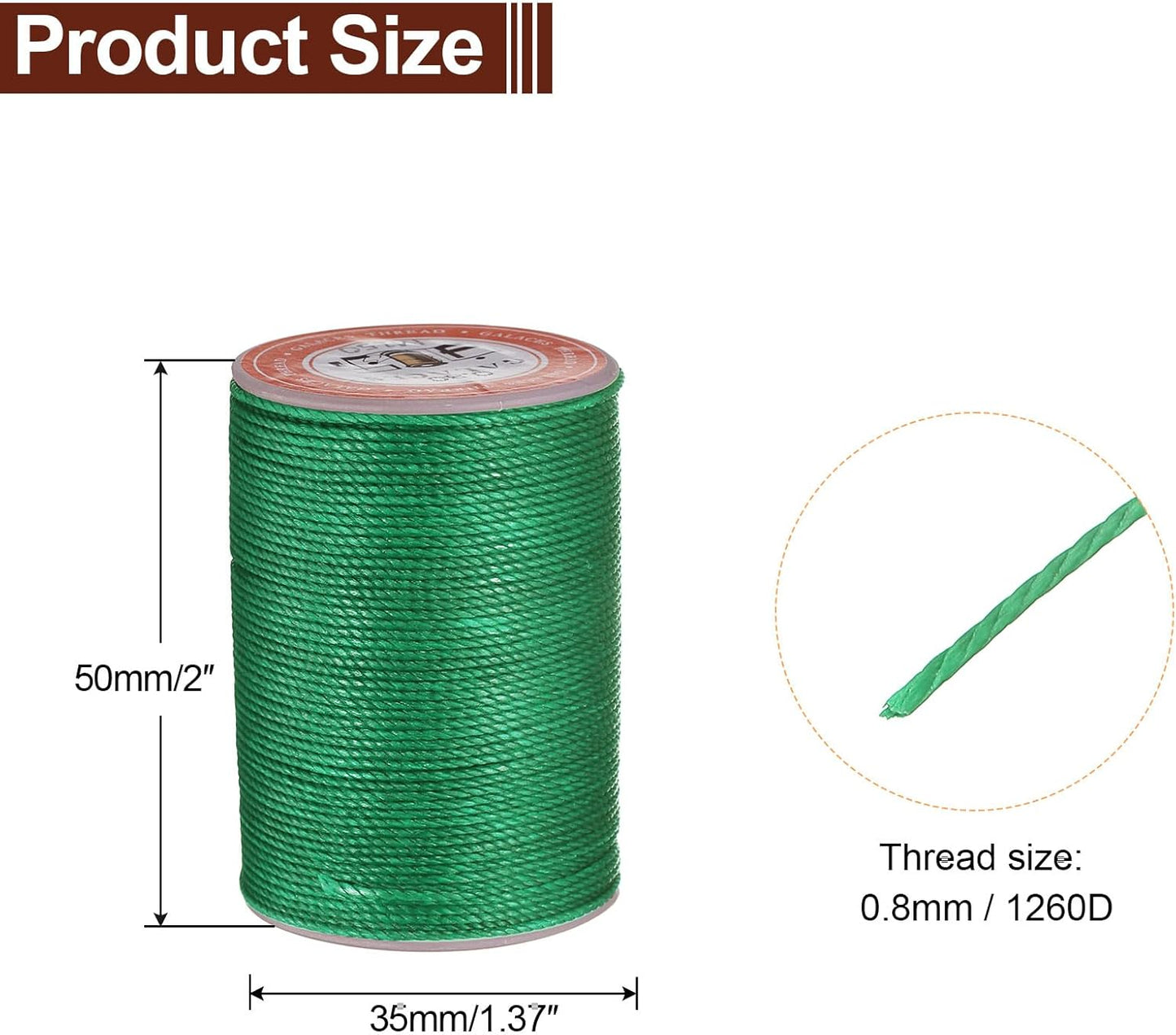 uxcell Round Leather Sewing Waxed Thread, 55m / 60 Yards Polyester Wax String, 0.80mm Wax Stitching Cord for Leather Crafts, Bookbinding, Bracelets Braided, Dark Green, 2pcs