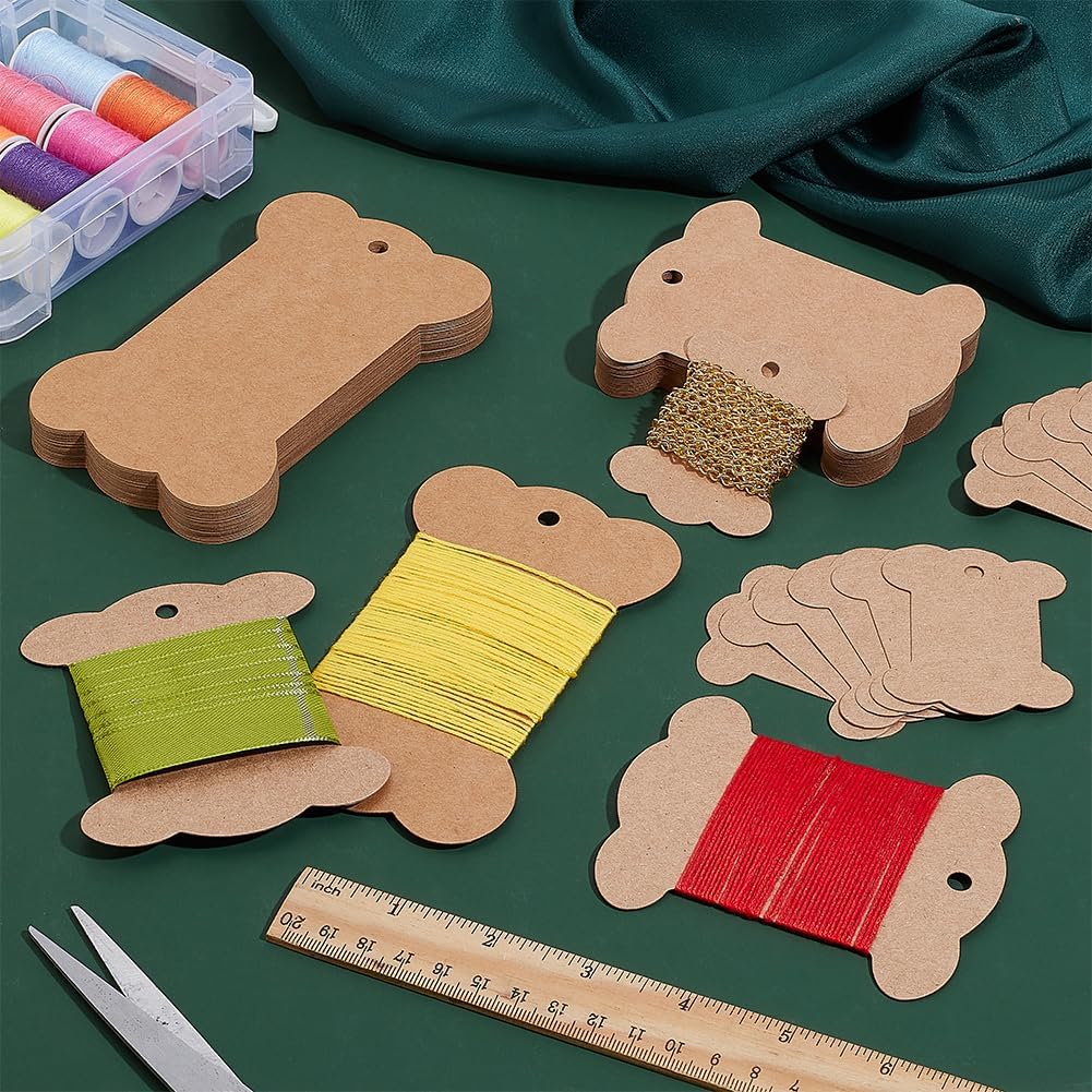 PH PandaHall 90PCS Ribbon Spools 3 Styles Ribbon Storage Organizer Flat Spool Bobbin Yarn Bobbin Kraft Spool Floss Bobbins Card Thread Holder for Embroidery Thread Cross Stitch Craft DIY Sewing